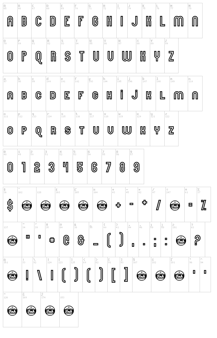 Here And Not Found font map